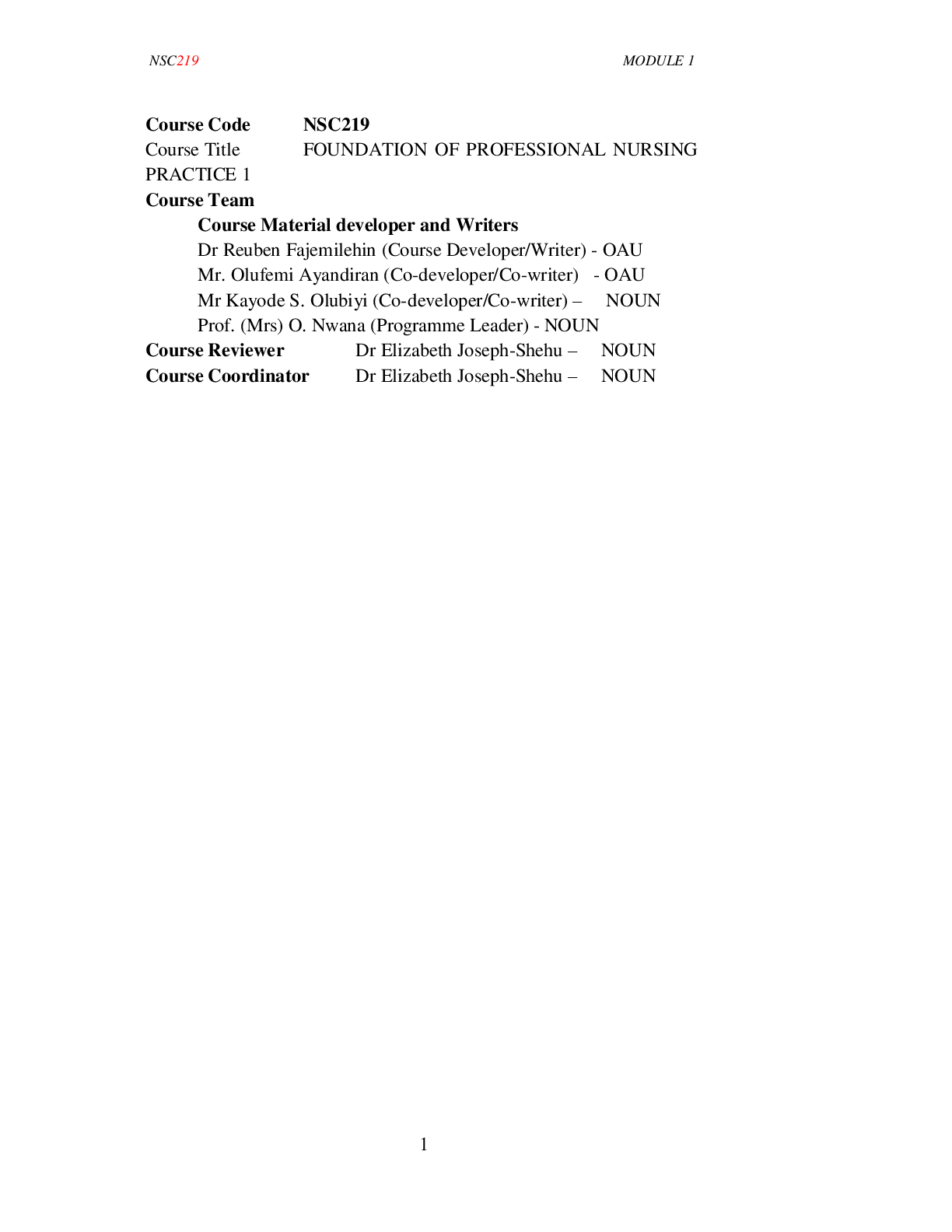 Preview image for NSC219 FOUNDATION OF PROFESSIONAL NURSING PRACTICE 1